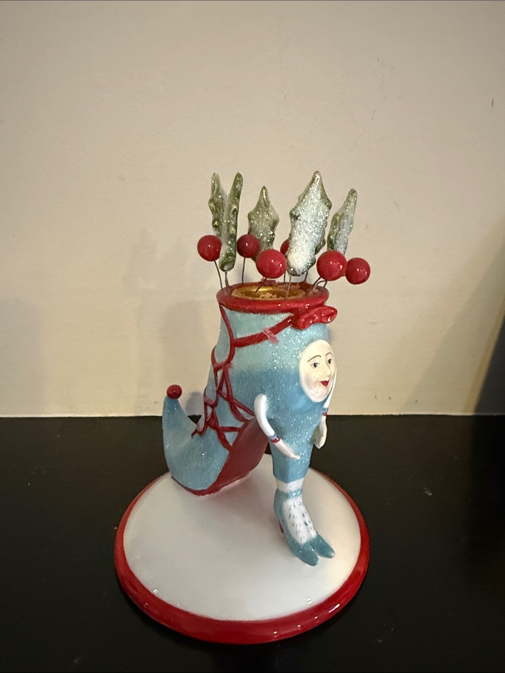 Department 56 Light Blue and Red High Heel Shoe Candle Holder